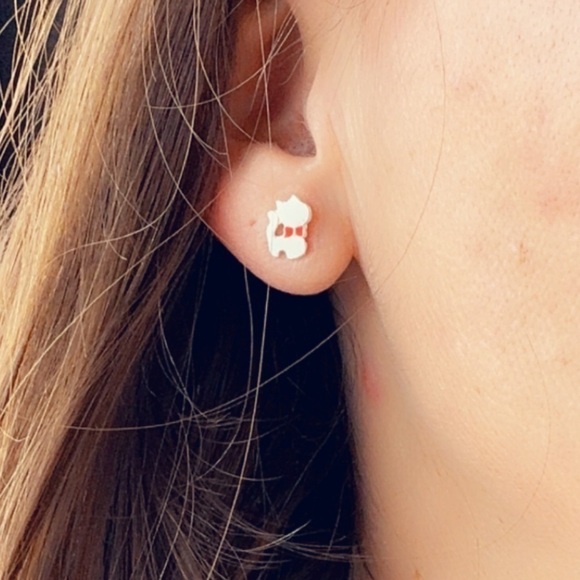Sterling Silver Enamel Kitty Cat Studs - Picture 4 of 9